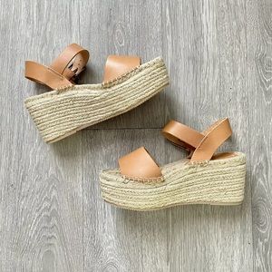 Soludos Womens Minorca Platform Leather Espadrille Wedge Sandals Nude Buckle 8.5